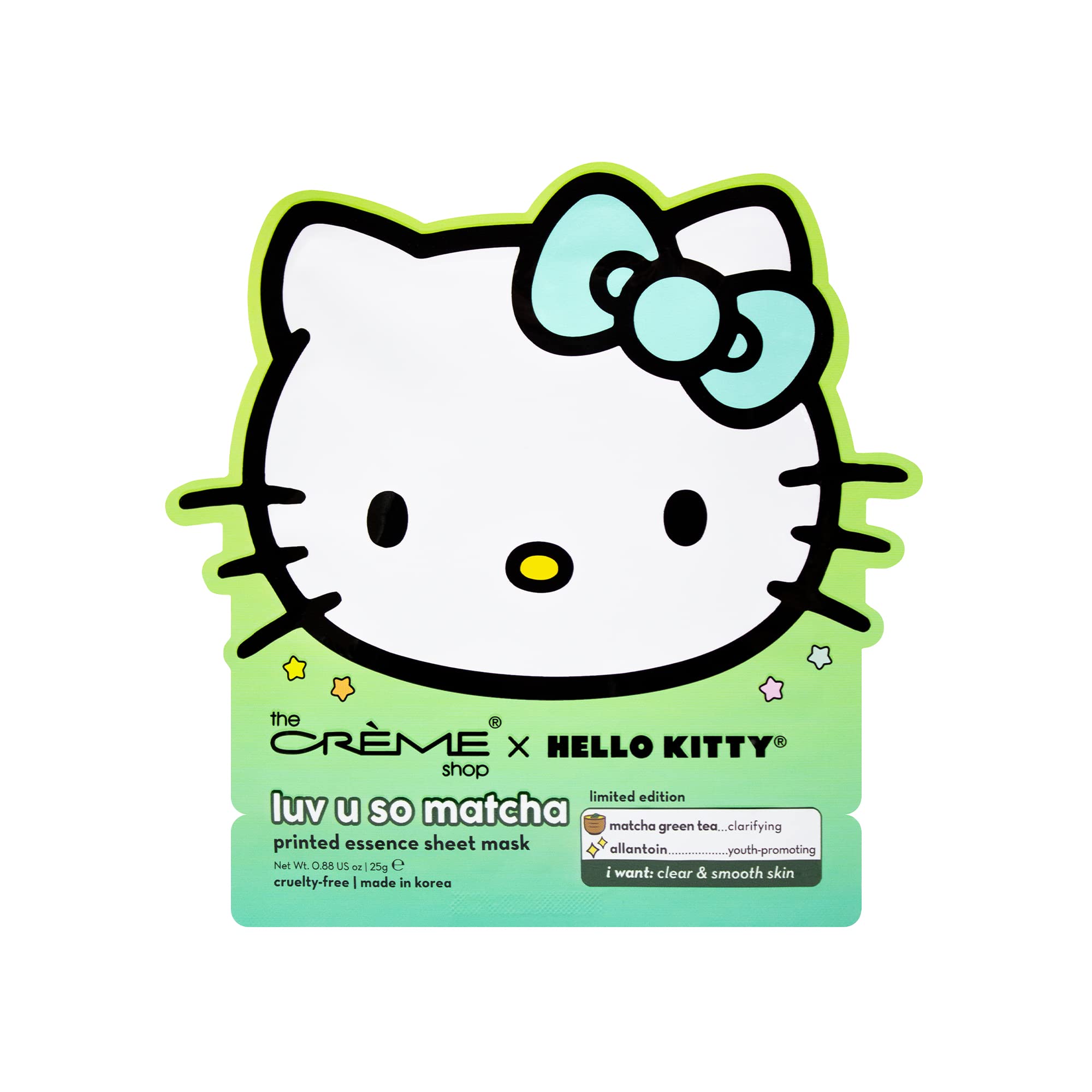 The Crème Shop x Hello Kitty Luv U So Matcha Printed Essence Sheet Mask, Green Tea Korean Face Mask - 3 Pack